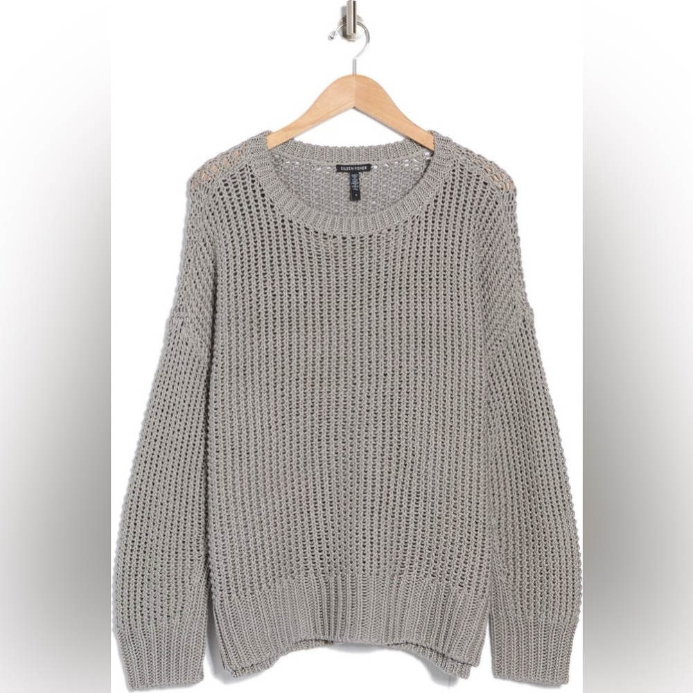 NWT EILEEN FISHER Organic Cotton Cord Crew Neck Box-Top Sweater Pullover Size L - Picture 4 of 13